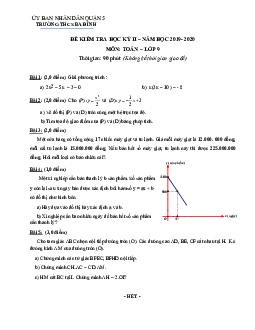 Đề thi HK2 Toán 9 năm 2019 – 2020 trường THCS Ba Đình – TP HCM