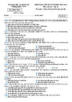 Đề thi cuối kỳ 2 Lịch Sử 12 Sở GD Quảng Nam 2022-2023 (có đáp án)