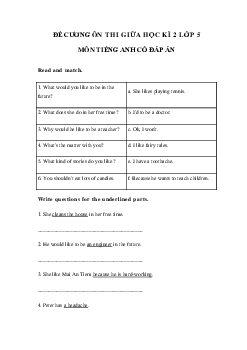 Đề cương ôn tập giữa học kì 2 lớp 5 môn tiếng Anh năm 2022 - 2023