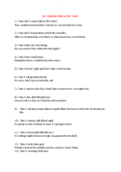 Tài liệu về 50 Collocations WITH TAKE môn Tiếng Anh A1 | Đại học Thăng Long
