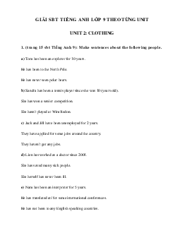 Giải SBT tiếng Anh lớp 9 Unit 2 Clothing hệ 7 năm