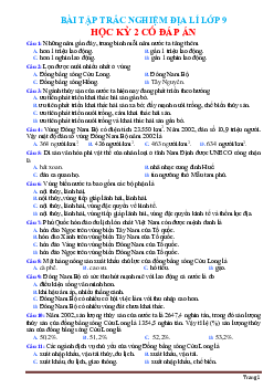 110 câu trắc nghiệm địa lí lớp 9 học kỳ 2 (có đáp án)