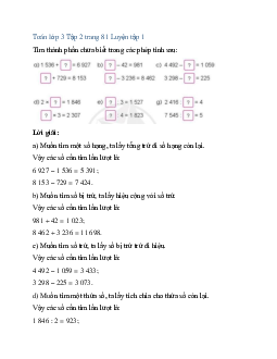 Giải SGK Toán lớp 3 trang 81, 82 Luyện tập chung | Cánh diều