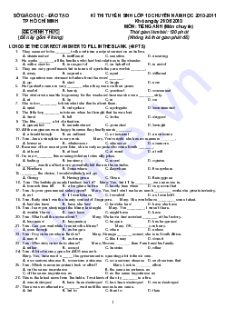 Đề thi vào 10 Chuyên Tiếng Anh TP Hồ Chí Minh năm 2010-2011