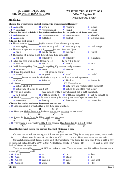 Đề kiểm tra 1 tiết môn Tiếng Anh lớp 12 Số 3 trường THPT Đoàn Thượng, Hải Dương năm học 2016 - 2017 có đáp án