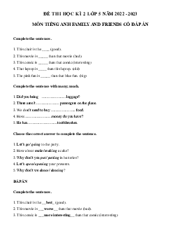 Đề thi tiếng Anh lớp 5 học kì 2 Family and Friends số 3