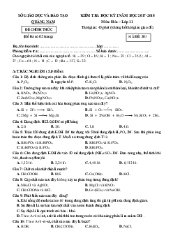 Đề thi học kỳ 1 môn Hóa lớp 11 Quảng Nam 2017-2018 (có đáp án)