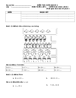 Đề thi học kì 1 môn Toán lớp 1 năm 2022 - 2023 Kết nối tri thức theo Thông tư 27 - Đề 4
