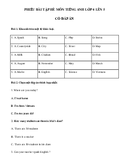 Bài tập ôn hè lớp 4 lên 5 môn tiếng Anh số 4