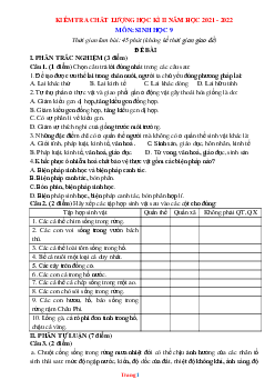 Đề thi HK2 môn Sinh học 9 năm 2022 (có đáp án)