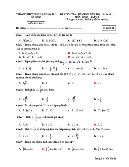 Đề kiểm tra giữa HK2 Toán 12 năm 2020 – 2021 trường THPT Thị xã Quảng Trị