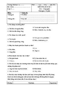 Đề thi học kì 1 môn Công nghệ lớp 3 năm 2023 - 2024 (Đề 6) | Chân trời sáng tạo
