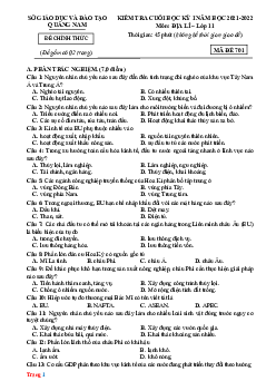 Đề thi học kì 1 Địa Lí 11 Sở GD-ĐT Quảng Nam 2021-2022 (Có đáp án)