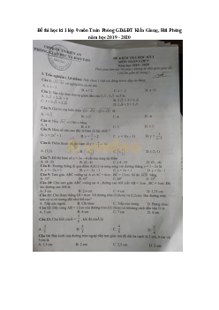 Đề thi học kì 1 lớp 9 môn Toán Phòng GD&ĐT Kiến Giang, Hải Phòng năm học 2019 - 2020