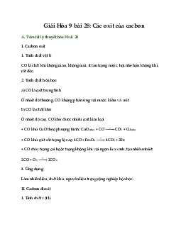 Giải Hóa 9 bài 28: Các oxit của cacbon
