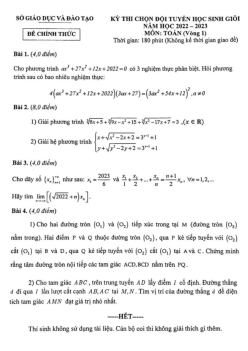 Đề chọn đội tuyển HSG môn Toán năm 2022 – 2023 sở GD&ĐT Đắk Nông