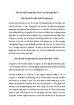 Ghi lại một kỉ niệm mùa hè mà em nhớ nhất (3 mẫu) | Tiếng việt 4 Chân Trời sáng tạo