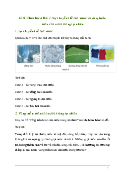 Giải Khoa học lớp 4 Bài 2: Sự chuyển thể của nước và vòng tuần hoàn của nước trong tự nhiên | Kết nối tri thức