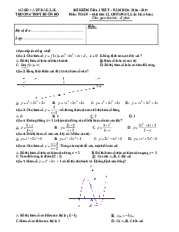 Kiểm tra Giải tích 12 chương 1 trường Buôn Hồ – Đăk Lăk