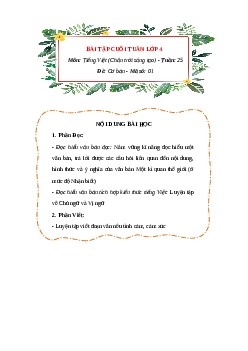 Bài tập cuối tuần Tiếng Việt lớp 4 Chân trời sáng tạo Tuần 25