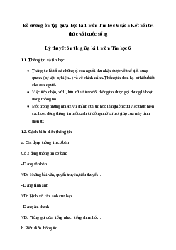 Đề cương ôn tập giữa học kì 1 môn Tin học 6 sách Kết nối tri thức với cuộc sống | Đề 2