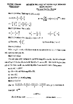 Đề thi HK1 Toán 7 năm 2020 – 2021 phòng GD&ĐT Thái Thụy – Thái Bình