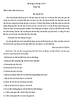 Đề ôn tập ở nhà lớp 3 số 33 - (Ngày 08/4)