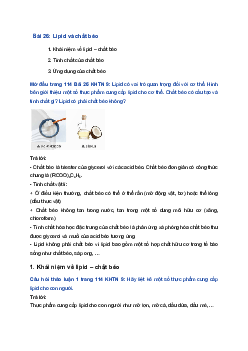 Giải Khoa học tự nhiên 9 Chân trời sáng tạo Bài 26: Lipid và chất béo