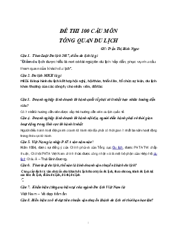 Đề thi 100 câu môn Tổng quan du lịch | Trường Cao đẳng Du lịch Sài Gòn