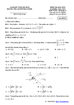 Đề thi HK2 Toán 12 năm 2018 – 2019 trường THCS&THPT Khai Minh – TP HCM