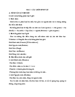 Tóm tắt lý thuyết Sinh học 10 bài 2: Các giới sinh vật