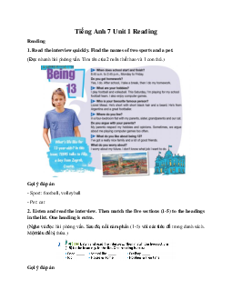 Tiếng Anh 7 Right On Unit 1 Reading