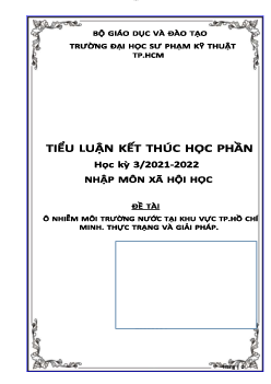 Tiểu luận môn Xã hội học đề tài "Ô nhiễm môi trường nước tại Thành phố Hồ Chí Minh, thực trạng và giải pháp"