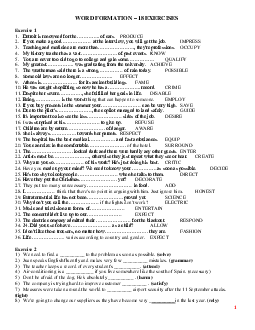 Word formation – 18 EXERCISES - HSG TIẾNG ANH 9 THCS