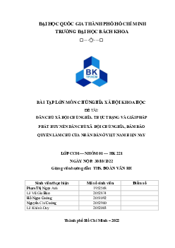 Tiểu luận "Dân chủ xã hội chủ nghĩa, thực trạng và giải phảp phát huy nền Dân Chủ Xã Hội Chủ Nghĩa, đảm bảo quyền làm chủ của nhân dân ở Việt Nam hiện nay"