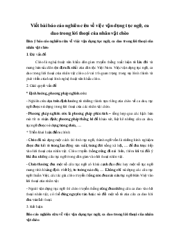Viết bài báo cáo nghiên cứu về việc vận dụng tục ngữ, ca dao trong lời thoại của nhân vật chèo Ngữ Văn 10 sách Kết Nối Tri Thức
