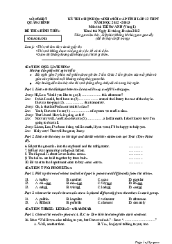 Kỳ thi chọn học sinh giỏi cấp tỉnh lớp 12 THPT Quảng Bình năm học 2012 - 2013 môn thi Tiếng Anh (Vòng I)
