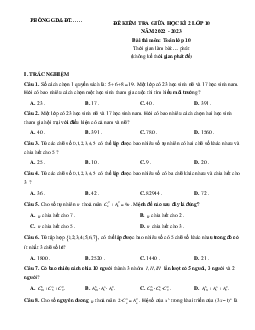 Đề thi giữa học kì 2 môn Toán 10 Cánh diều năm học 2022 - 2023