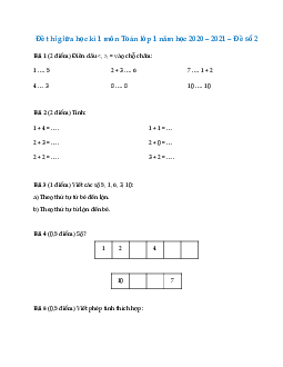 Đề thi giữa học kì 1 môn Toán lớp 1 năm học 2023 - 2024 - Đề số 2