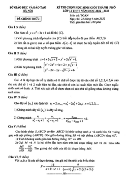 Đề thi học sinh giỏi thành phố Toán 12 năm 2022 – 2023 sở GD&ĐT Hà Nội