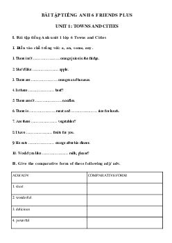 Bài tập Unit 1 lớp 6 Towns and Cities có đáp án - Chân trời sáng tạo