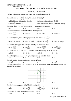 Đề cương ôn tập HK1 Toán 12 năm 2019 – 2020 trường Chu Văn An – Hà Nội