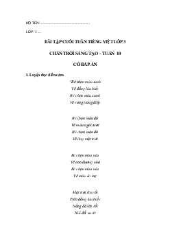 Bài tập cuối tuần tiếng Việt lớp 3 Chân trời sáng tạo Tuần 10 cơ bản