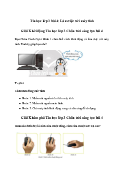 Giải Tin học lớp 3 Bài 4: Làm việc với máy tính | Chân trời sáng tạo