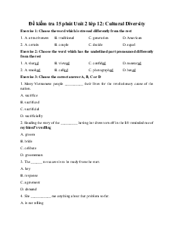 Đề kiểm tra 15 phút Unit 2 lớp 12: Cultural Diversity hệ 7 năm