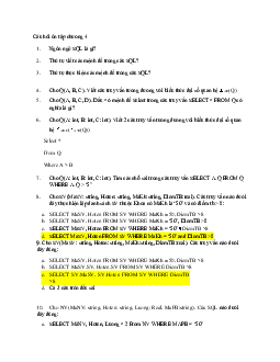 Câu hỏi ôn tập môn Cơ sở dữ liệu nội dung chương 4 có đáp án | Đại học Sư phạm Kỹ thuật Thành phố Hồ Chí Minh