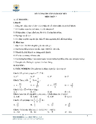 Đề cương cuối học kì 1 Toán 7 năm 2024 – 2025 trường Everest Schools – Hà Nội
