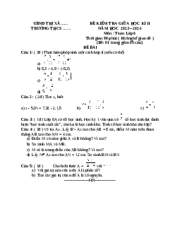 Đề thi giữa học kì 2 môn Toán 6 năm 2023 - 2024 sách Kết nối tri thức với cuộc sống | Đề 5