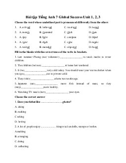 Bài tập Tiếng Anh 7 Global Success Unit 1, 2, 3