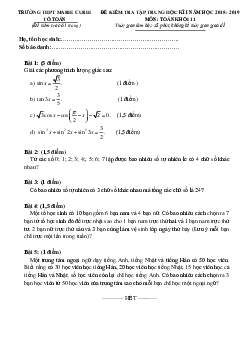 Đề kiểm tra tập trung HK1 Toán 11 năm 2018 – 2019 trường Marie Curie – TP. HCM